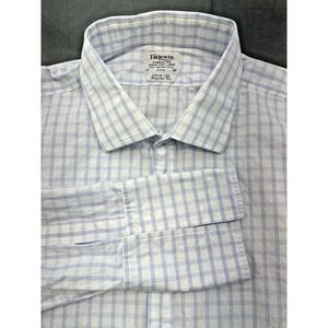 TM Lewin Shirt Mens 20 38 French Cuff Dress Formal Blue White Window Pane